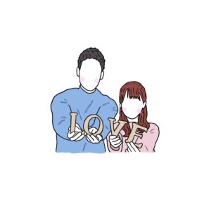 LOVEの文字をもつ男女