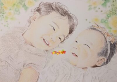 小さな姉妹が描かれた絵。