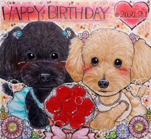 誕生日　犬の似顔絵