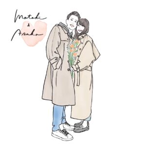 おはなを手に微笑むカップル