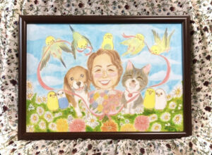 ペットと家族似顔絵