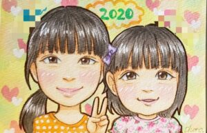 姉妹の似顔絵