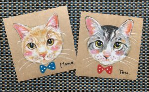 猫（HamaとTen）の顔のアップ、2枚