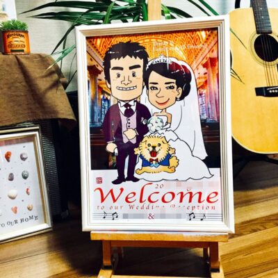 デジタルで描かれた結婚式のウェルカムボード