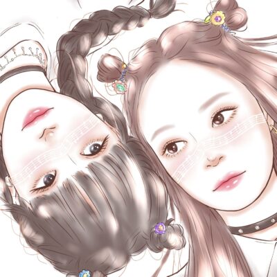 韓国の人気アイドルグループBLACKPINKの2人の似顔絵