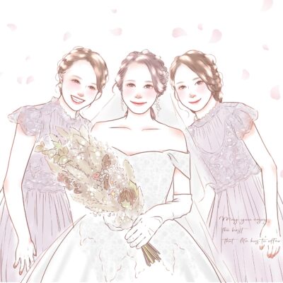 友人の結婚式のお祝いに描かれた似顔絵。