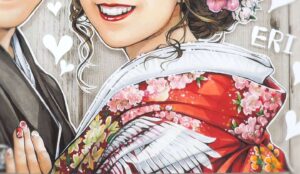 ウェルカムボードの拡大部分　着物