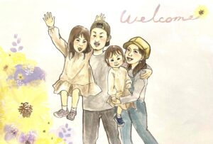 四人家族の似顔絵