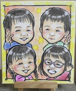 子ども4人　似顔絵