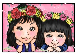 姉妹の似顔絵