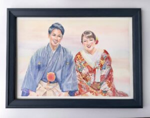 結婚式の夫婦の似顔絵