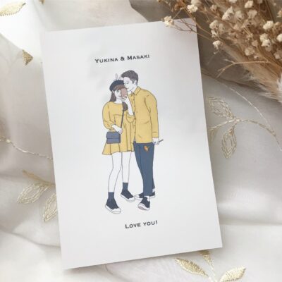若いカップルが描かれているポストカード