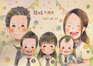 笑顔あふれるご家族似顔絵