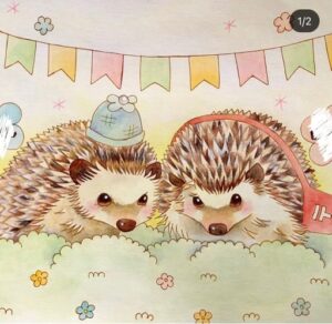 ハリネズミ2匹の可愛い絵です。