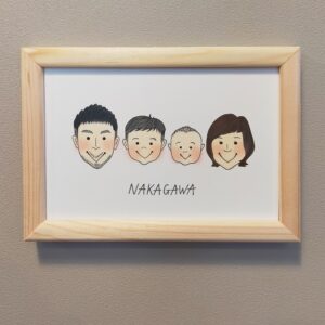 ご家族の顔が並ぶ似顔絵・手描き