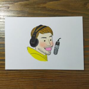 男性のレコーディング風景の似顔絵・手描き