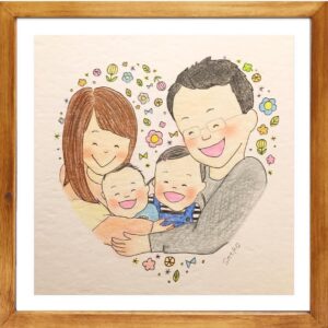 家族で微笑ましい似顔絵・手描き