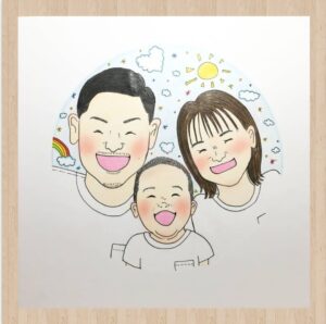 ご家族の笑っている似顔絵・手描き