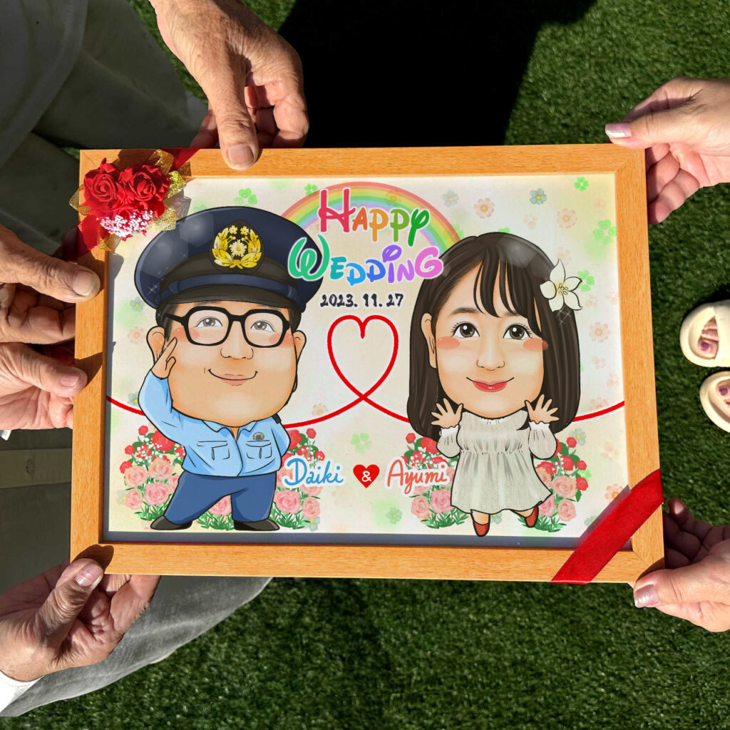 可愛い似顔絵プレゼント作品ギャラリー★仕事の制服でのお仕事!【結婚祝いに人気】 作品サンプル3