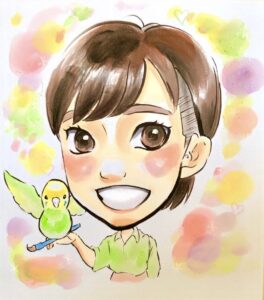 インコと女性の似顔絵