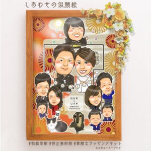 ウエディング用似顔絵家系図（ペットやちいさなお子様も一緒に）