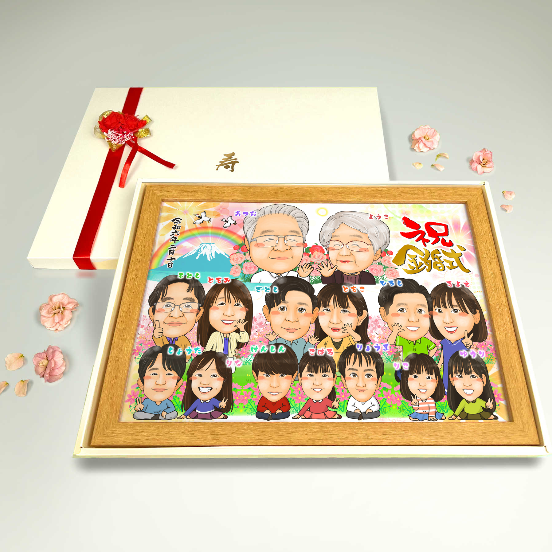 似顔絵 退職祝い・ペットと一緒に・【画風→GSP】 - ぴんくぶた