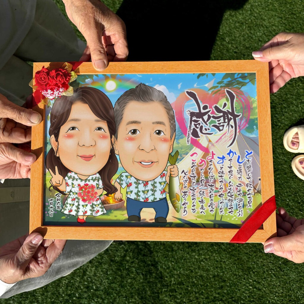 お気に入りの写真を背景にしたオリジナル似顔絵