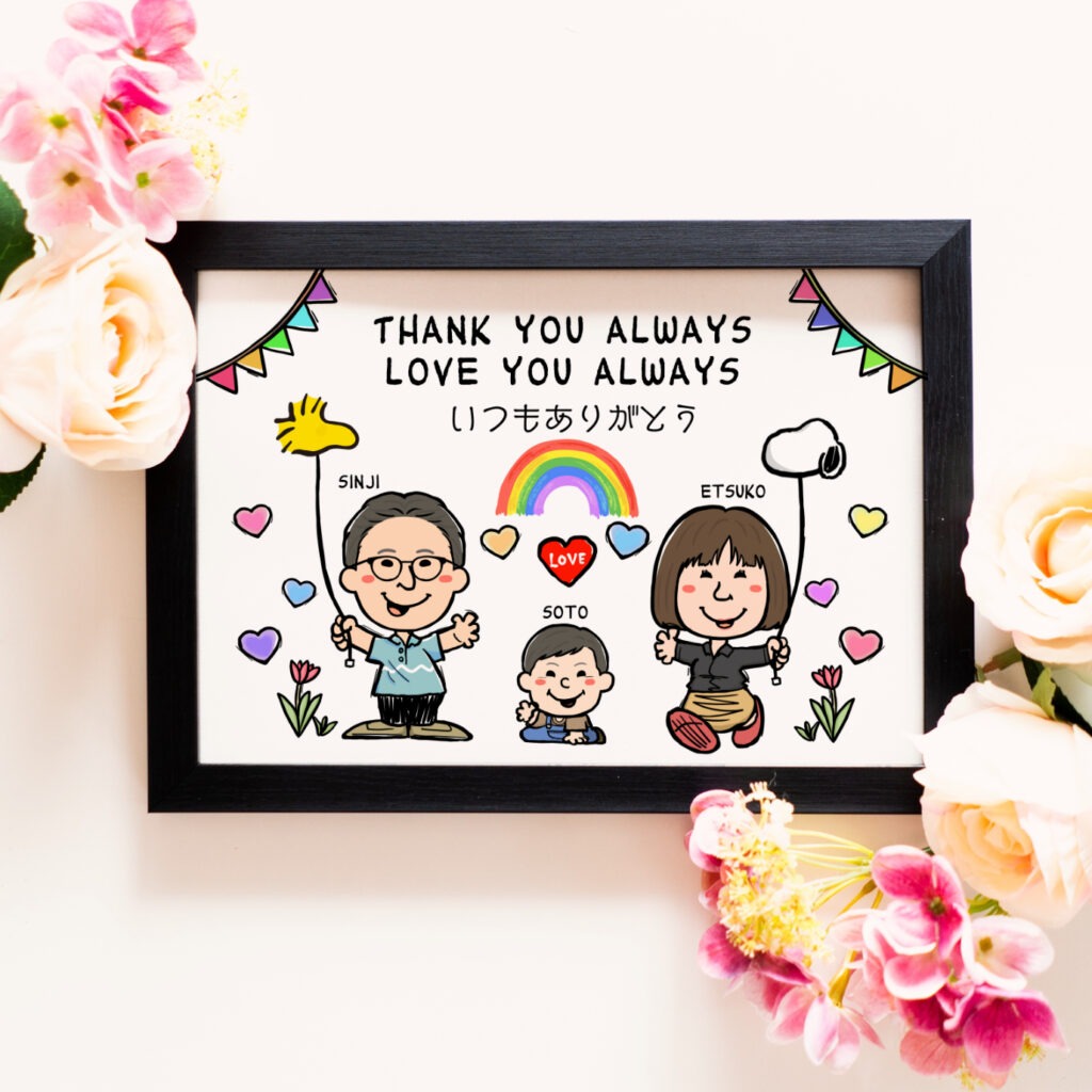 友人の結婚を祝う夫婦の似顔絵プレゼント