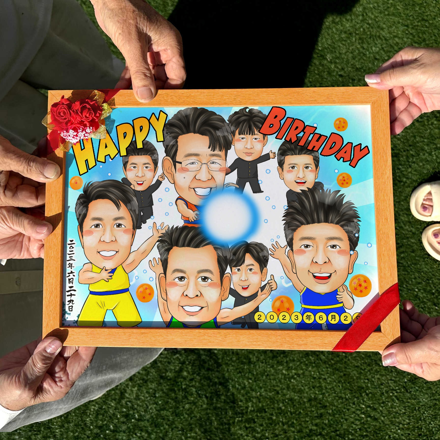 ドラゴンボール風の衣装で勢ぞろいした大人数似顔絵