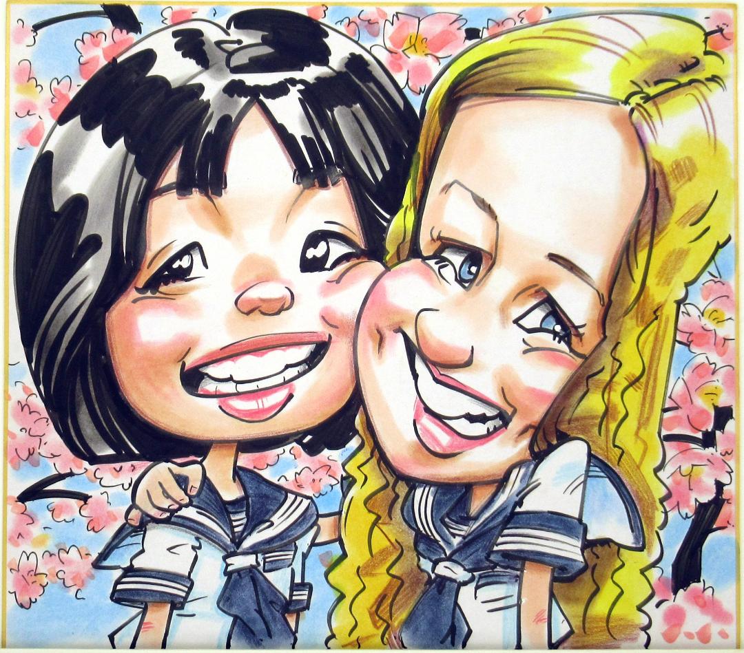ひでお女性２人似顔絵