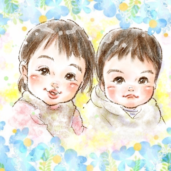 似顔絵作家 mii 子ども2人の似顔絵