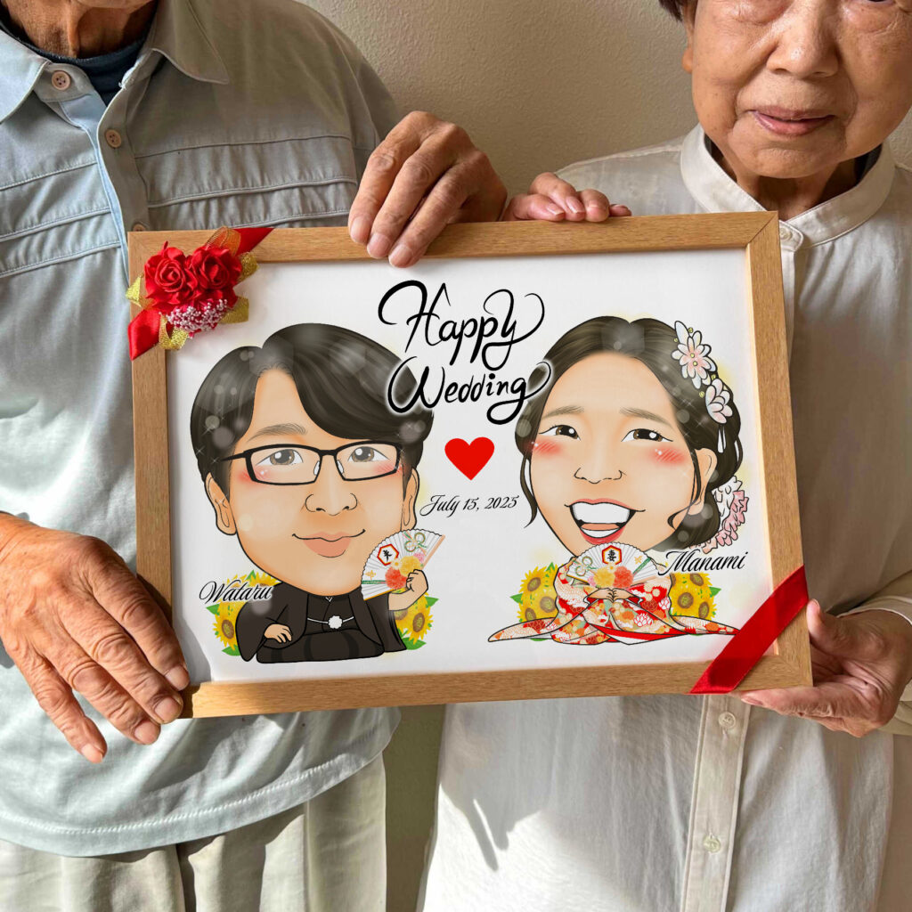 可愛い似顔絵プレゼント作品ギャラリー★結婚祝いに人気!【両親贈呈品・サンクスボード】 作品サンプル3