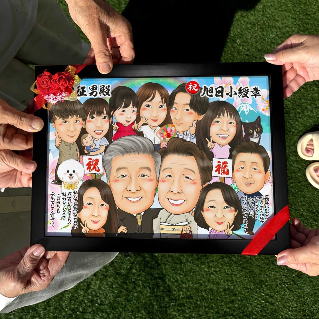 可愛い似顔絵プレゼント作品ギャラリー★大人数!【結婚祝いに人気】・【ペットと一緒に】・【名前ポエムなし】 作品サンプル15