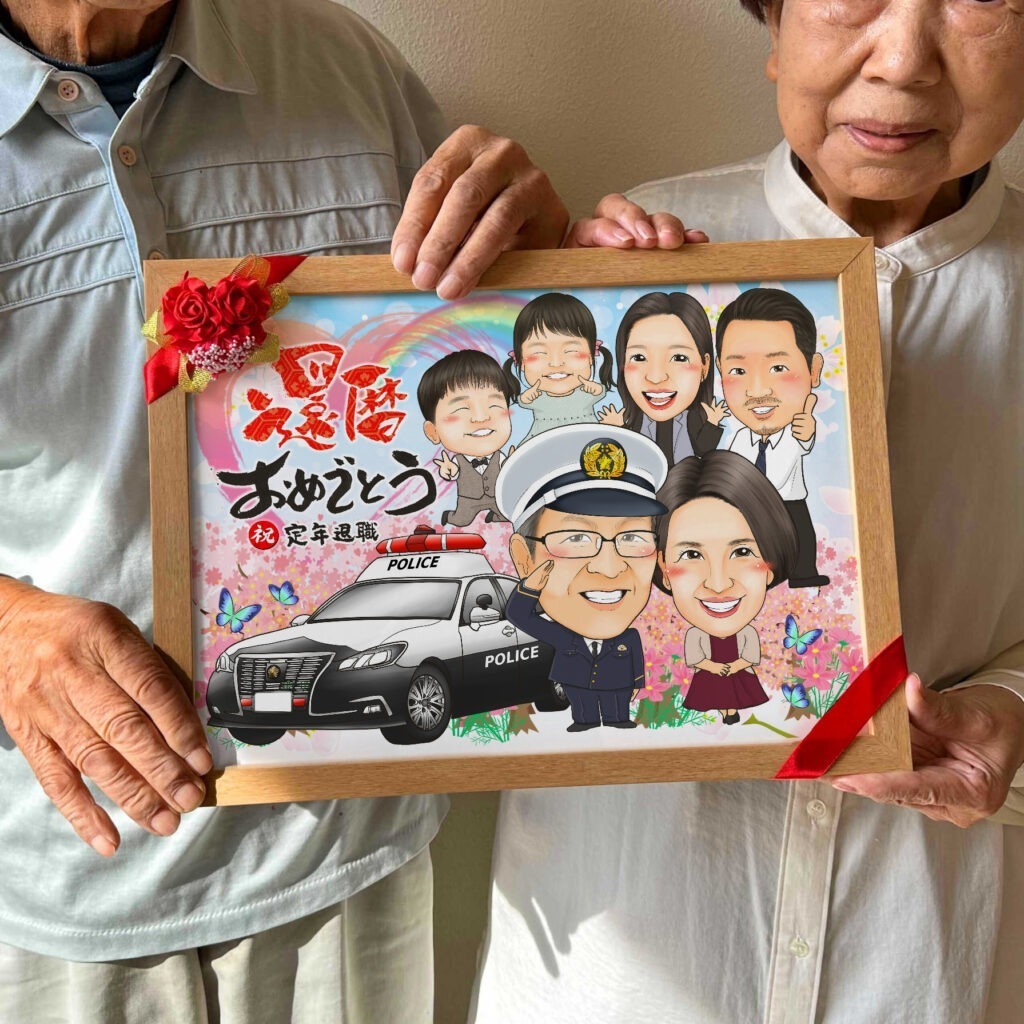 可愛い似顔絵プレゼント作品ギャラリー★大人数!【車と一緒に】 作品サンプル1