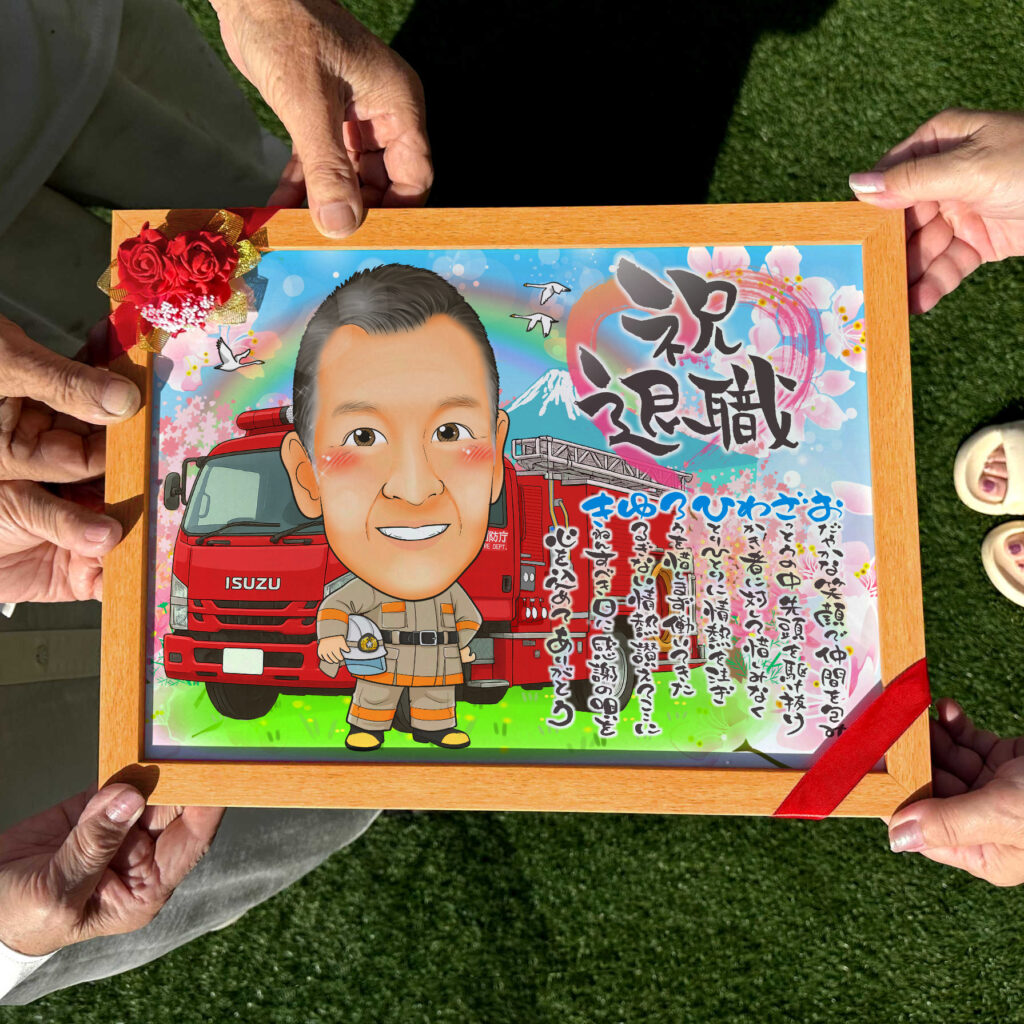 可愛い似顔絵プレゼント作品ギャラリー★車と一緒に! 作品サンプル15
