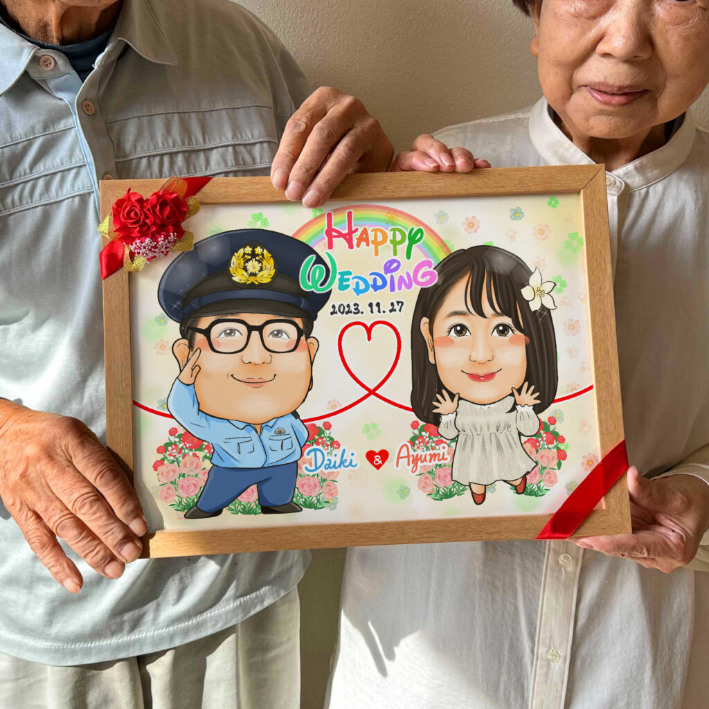 可愛い似顔絵プレゼント作品ギャラリー★仕事の制服でのお仕事!【結婚祝いに人気】 作品サンプル1